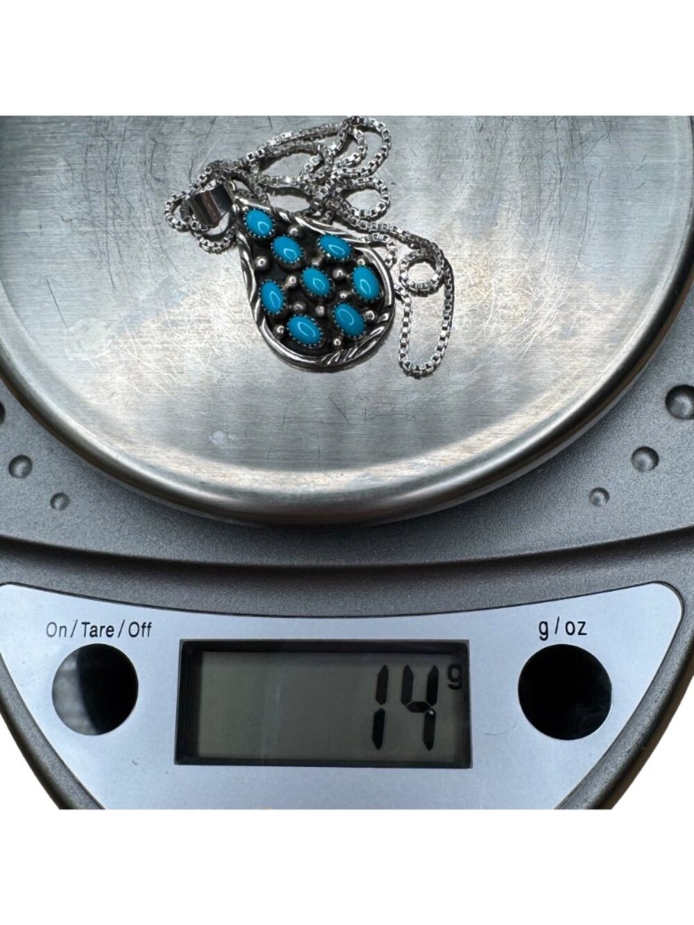 Vintage Sterling Silver Turquoise Teardrop Pendant Sawtooth Bezel Signed NG - Picture 15 of 15